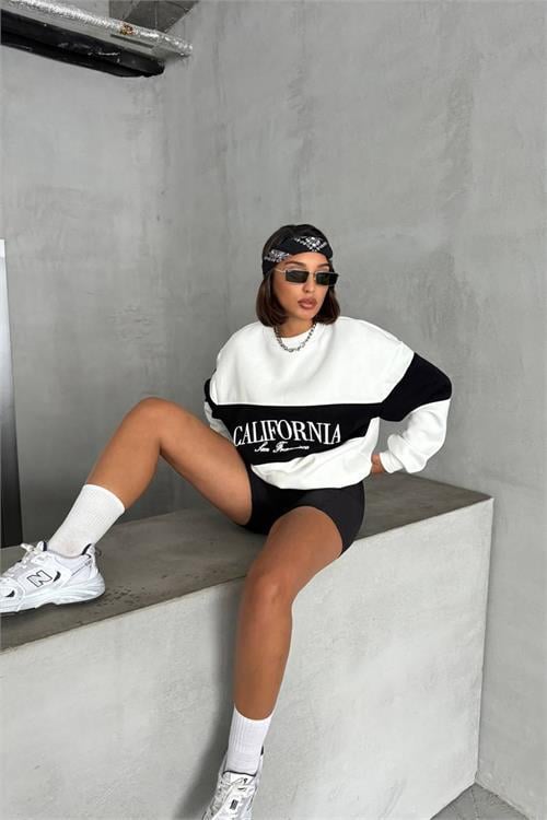 Dipmoda kadın siyah bisiklet yaka california sweat NBG038 