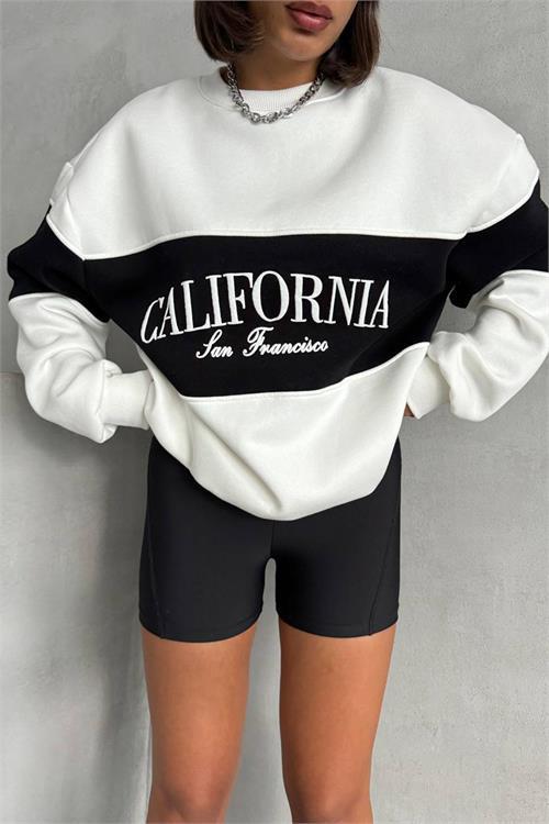 Dipmoda kadın siyah bisiklet yaka california sweat NBG038 