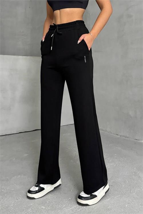 Dipmoda kadın siyah bol paça eşofman altı DPNBG066