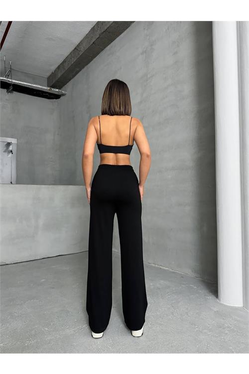 Dipmoda kadın siyah bol paça eşofman altı DPNBG066