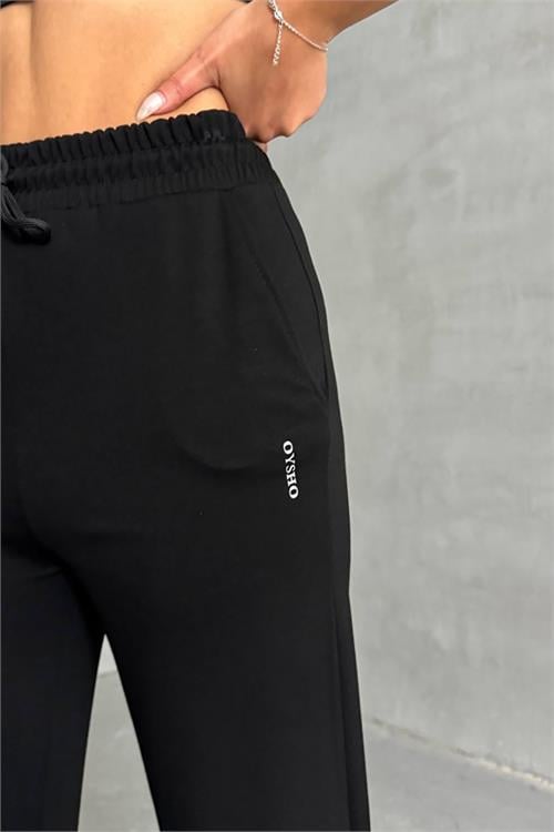 Dipmoda kadın siyah bol paça eşofman altı DPNBG066