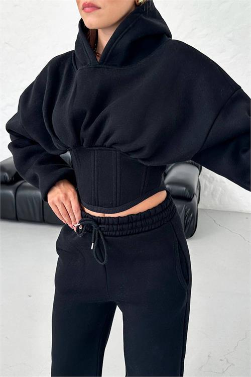 Dipmoda kadın siyah crop bella eşofman takımı NBG024 
