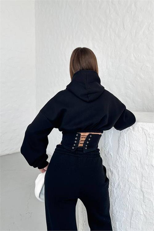 Dipmoda kadın siyah crop bella eşofman takımı NBG024 