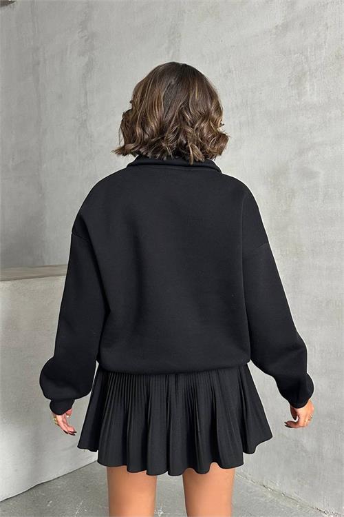 Dipmoda kadın siyah fermuar detaylı sweatshirt DPNBG060