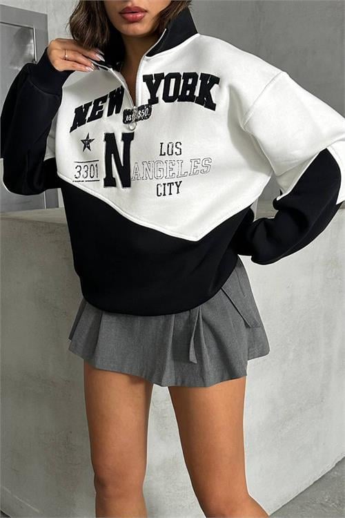 Dipmoda kadın siyah fermuarlı New york sweat NBG050