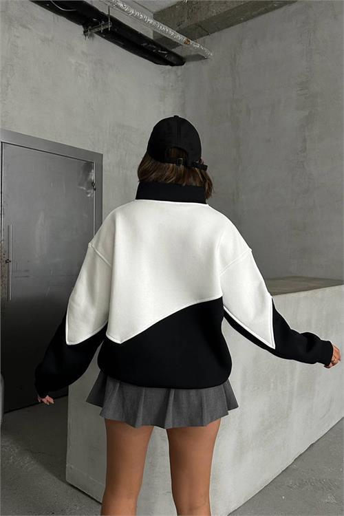 Dipmoda kadın siyah fermuarlı New york sweat NBG050