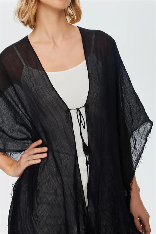 Dipmoda kadın siyah müslin kumaş pareo DPMHT01