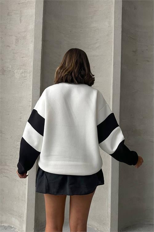 Dipmoda kadın siyah nakışlı pamuklu sweat NBG045