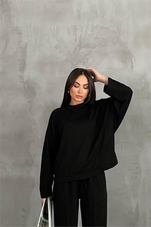 Dipmoda kadın siyah oversize alt üst eşofman takımı NBDM002