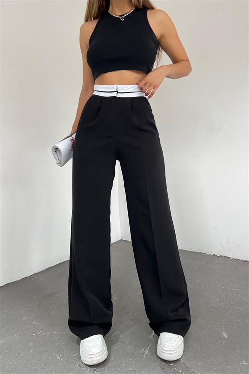 Dipmoda kadın siyah palazzo cepli pantolon QNS037 