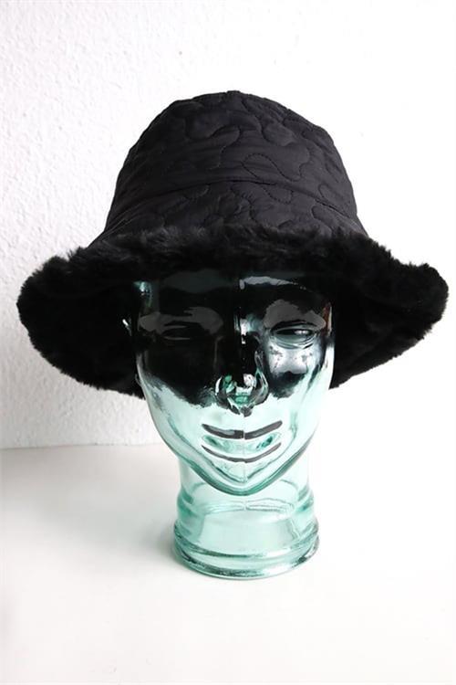 Dipmoda kadın siyah peluşlu kapitone bucket şapka DPAKS012