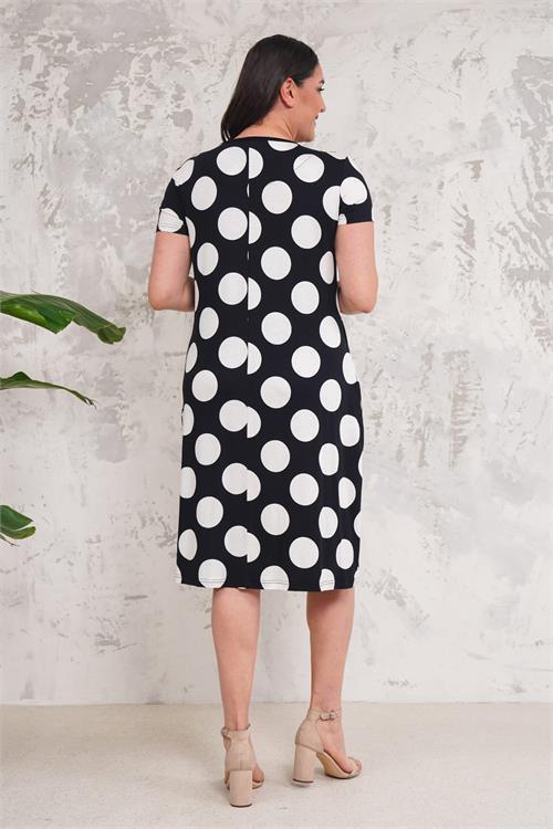 Dipmoda kadın siyah puantiye desenli büyük beden elbise NBA001 