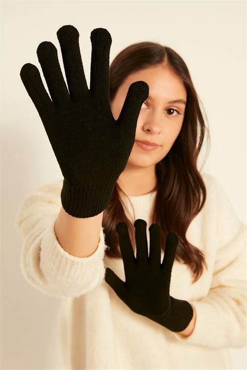 Dipmoda kadın siyah triko kışlık kar eldiveni DPAKS027
