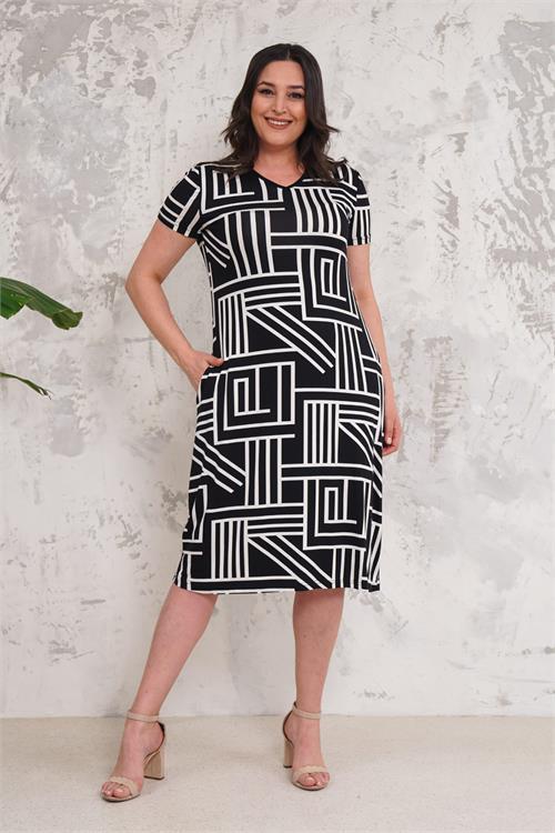 Dipmoda kadın siyah yazlık büyük beden elbise NBA004 