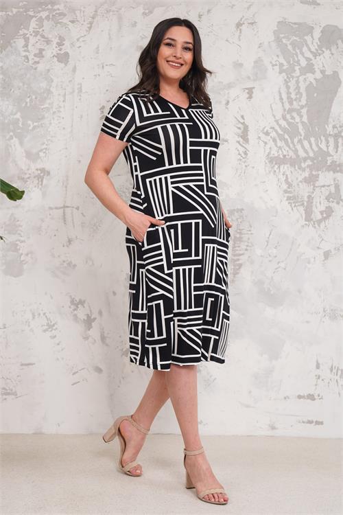 Dipmoda kadın siyah yazlık büyük beden elbise NBA004 