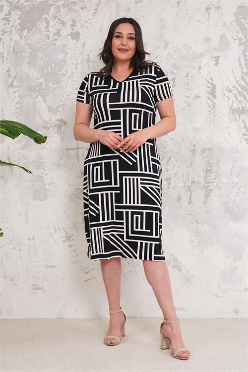 Dipmoda kadın siyah yazlık büyük beden elbise NBA004 