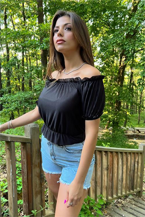 Dipmoda kadın siyah yeni sezon carmen yaka bluz NB10048 