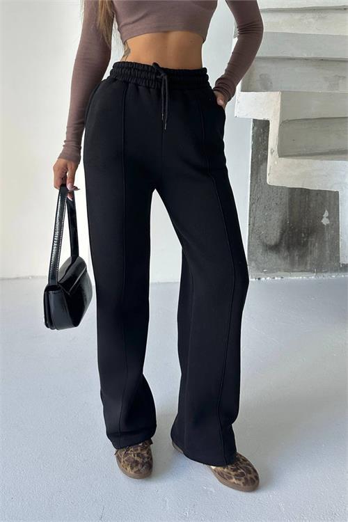 Dipmoda kadın siyah yüksek bel 3 iplik eşofman altı DPG107