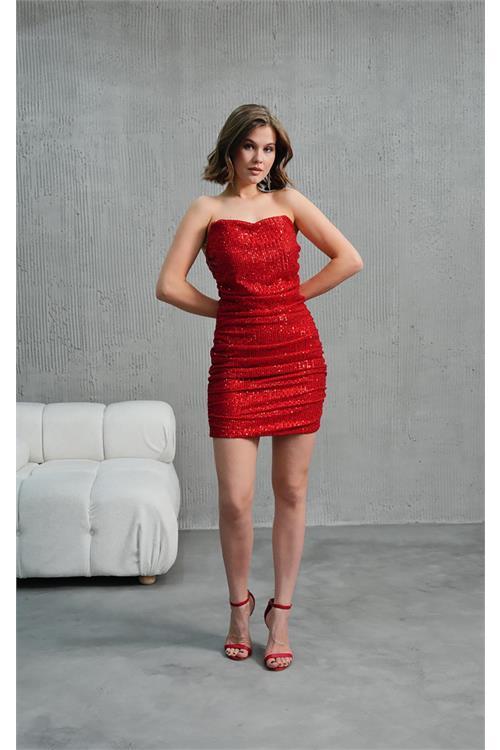 Dipmoda kadın straplez payet mini elbise NBSWLL06 