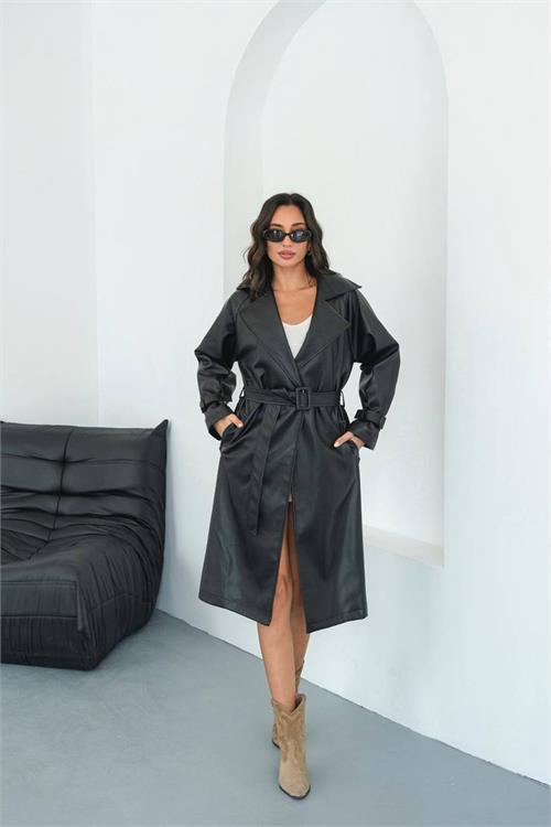 Dipmoda kadın suni deri kuşaklı trençkot DPMYLK29