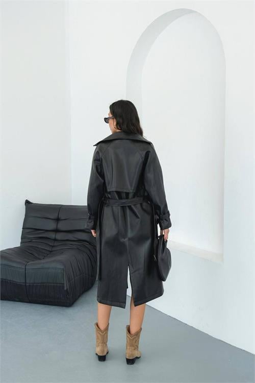 Dipmoda kadın suni deri kuşaklı trençkot DPMYLK29