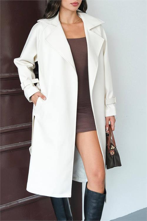 Dipmoda kadın suni deri kuşaklı trençkot DPMYLK29