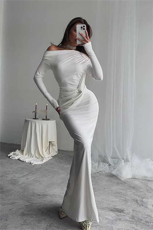 Dipmoda kadın süs bağlama detaylı maxi uzun elbise DPNBDF0213