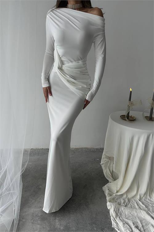 Dipmoda kadın süs bağlama detaylı maxi uzun elbise DPNBDF0213