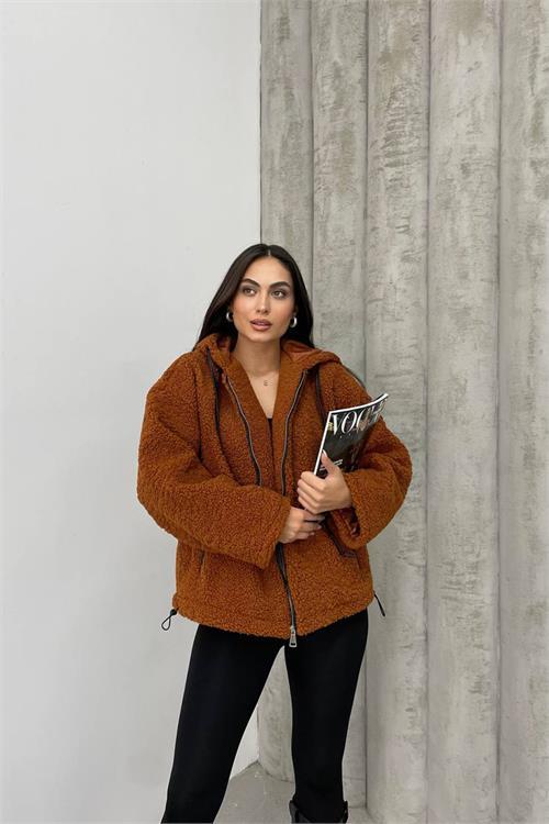 Dipmoda kadın taba fermuar detaylı ithal peluş NBDM5000 