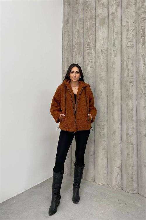 Dipmoda kadın taba fermuar detaylı ithal peluş NBDM5000 