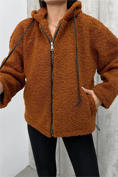 Dipmoda kadın taba fermuar detaylı ithal peluş NBDM5000 