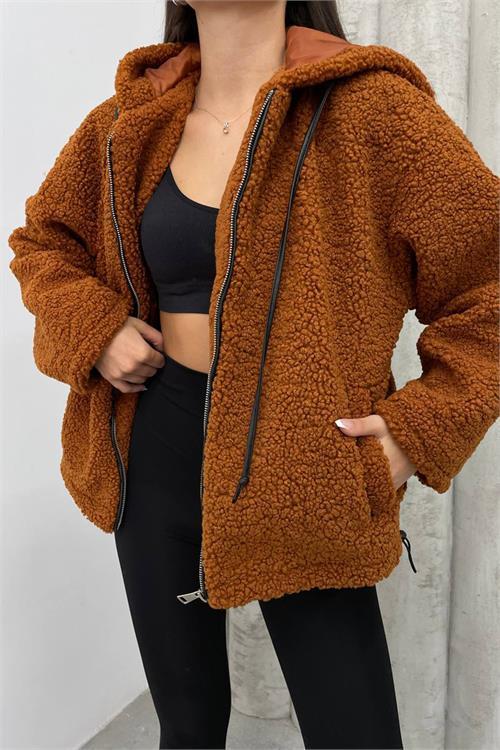 Dipmoda kadın taba fermuar detaylı ithal peluş NBDM5000 