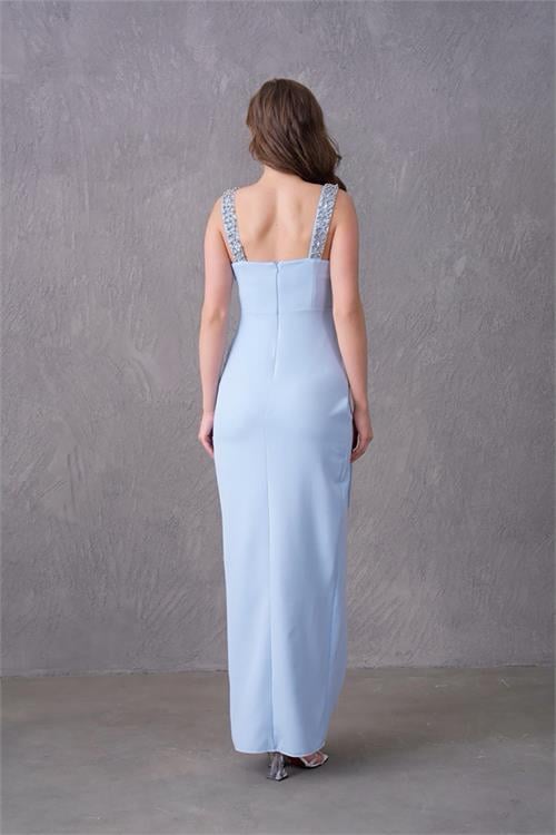 Dipmoda kadın taş detaylı askılı uzun abiye elbise DPS9367