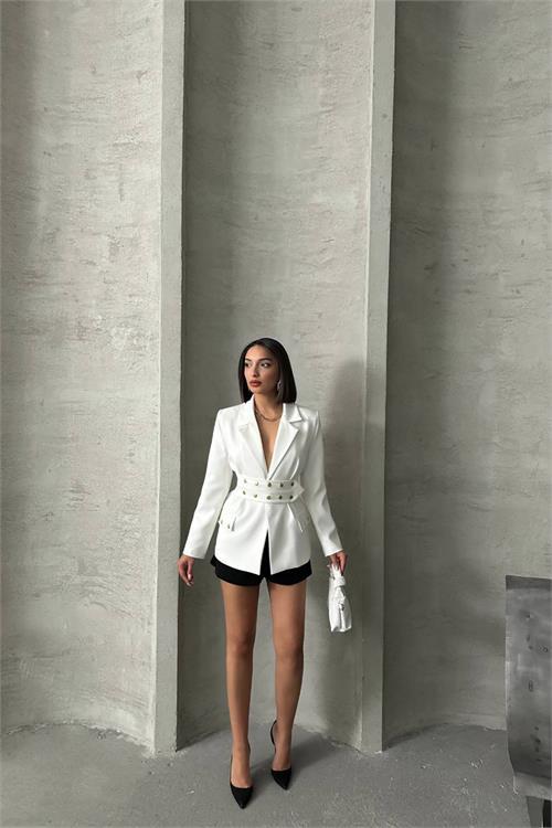 Dipmoda kadın tasarım çıtçıt detaylı blazer ceket DPG079