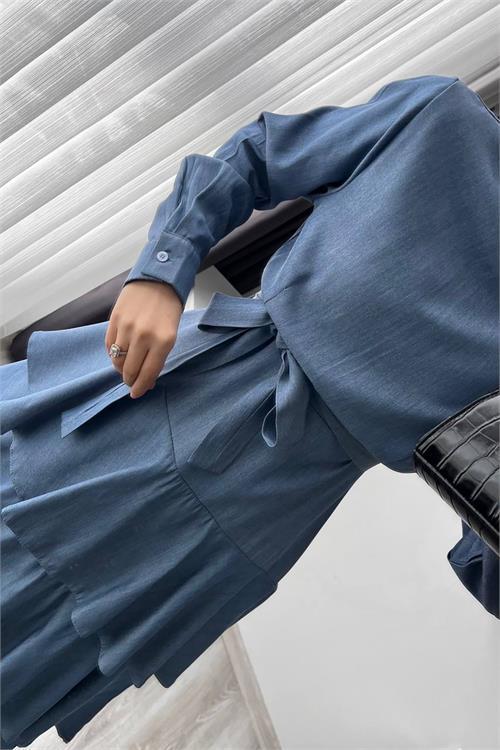 Dipmoda kadın tensel kumaş kat kat tesettür elbise DPNMS051