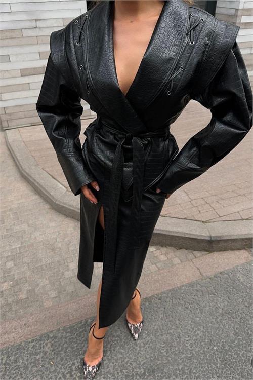 Dipmoda kadın timsah deri ceket ve etek alt üst ikili takım DPNBEMP2623