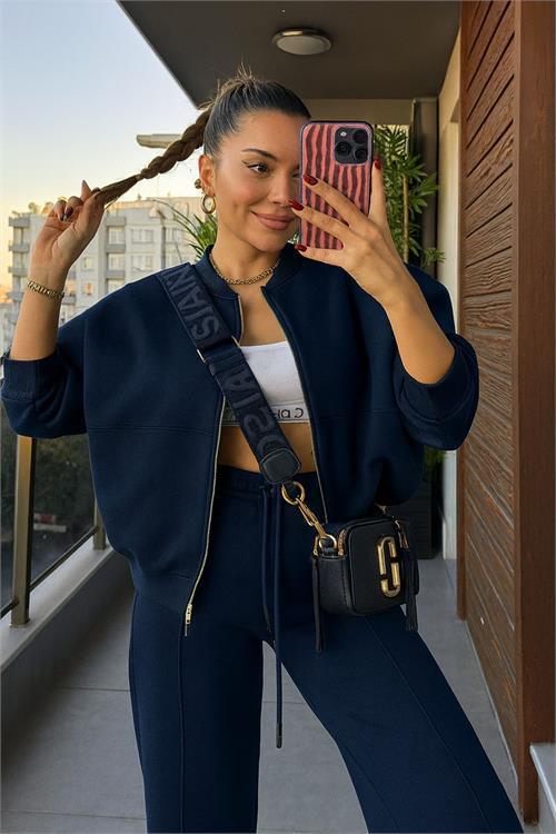 Dipmoda kadın üç iplik şardonlu oversize sweatshirt eşofman takımı MLN003