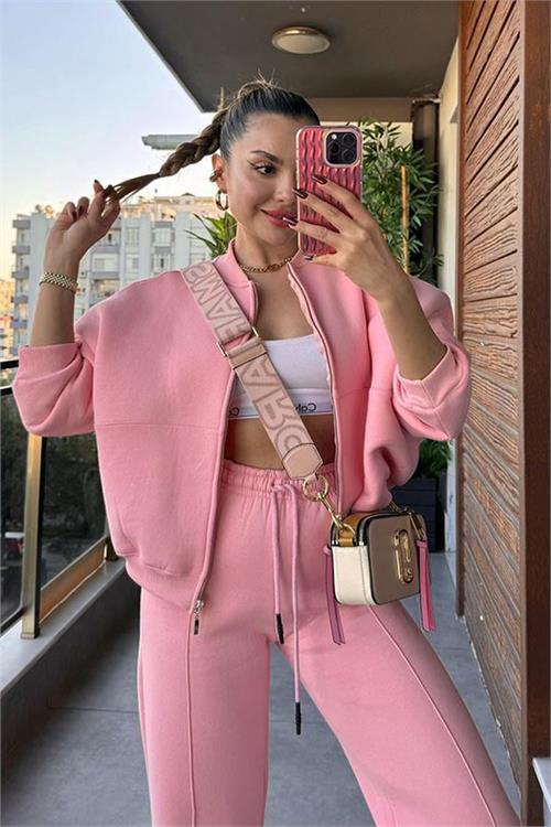 Dipmoda kadın üç iplik şardonlu oversize sweatshirt eşofman takımı MLN003