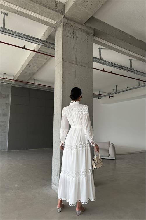 Dipmoda kadın uzun dantel detaylı tasarım elbise DPMS42110