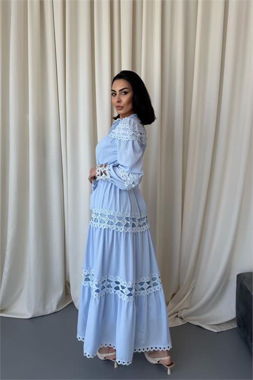 Dipmoda kadın uzun dantel detaylı tasarım elbise DPMS42110