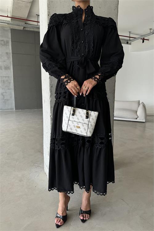 Dipmoda kadın uzun dantel detaylı tasarım elbise DPMS42110