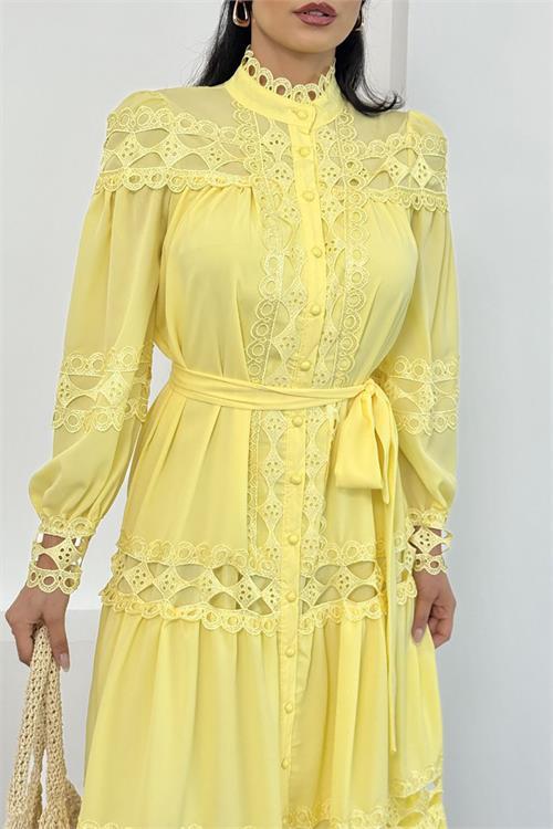 Dipmoda kadın uzun dantel detaylı tasarım elbise DPMS42110