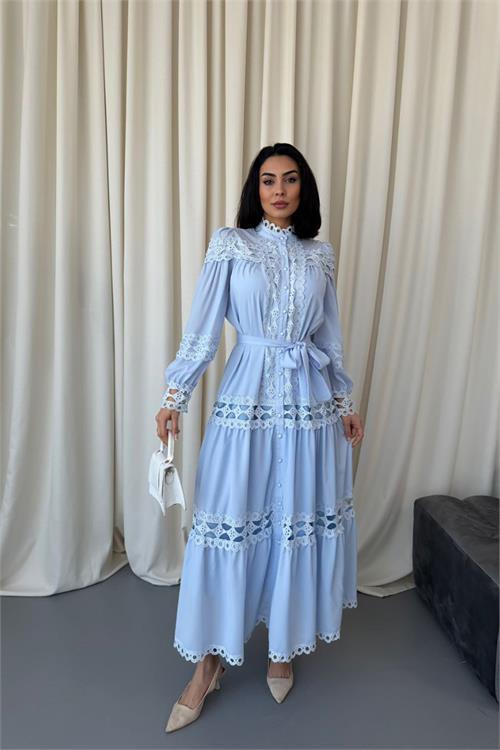 Dipmoda kadın uzun dantel detaylı tasarım elbise DPMS42110