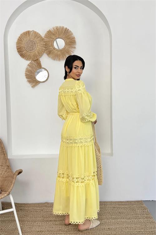 Dipmoda kadın uzun dantel detaylı tasarım elbise DPMS42110