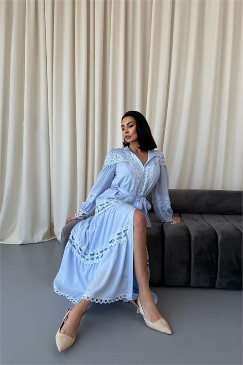 Dipmoda kadın uzun dantel detaylı tasarım elbise DPMS42110