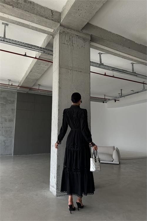 Dipmoda kadın uzun dantel detaylı tasarım elbise DPMS42110