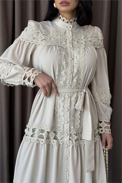 Dipmoda kadın uzun dantel detaylı tasarım elbise DPMS42110