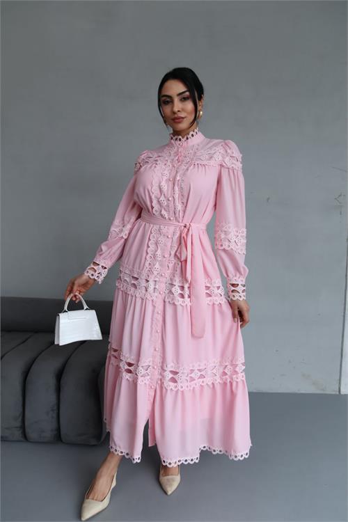 Dipmoda kadın uzun dantel detaylı tasarım elbise DPMS42110