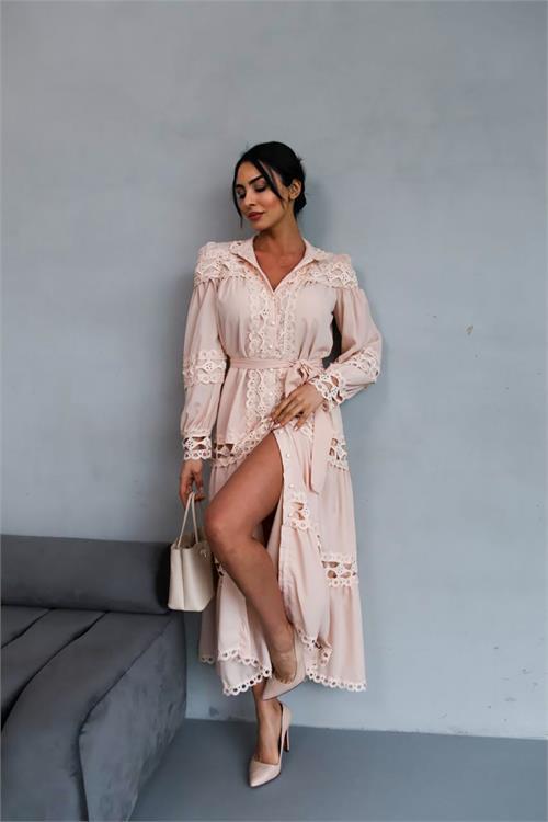 Dipmoda kadın uzun dantel detaylı tasarım elbise DPMS42110