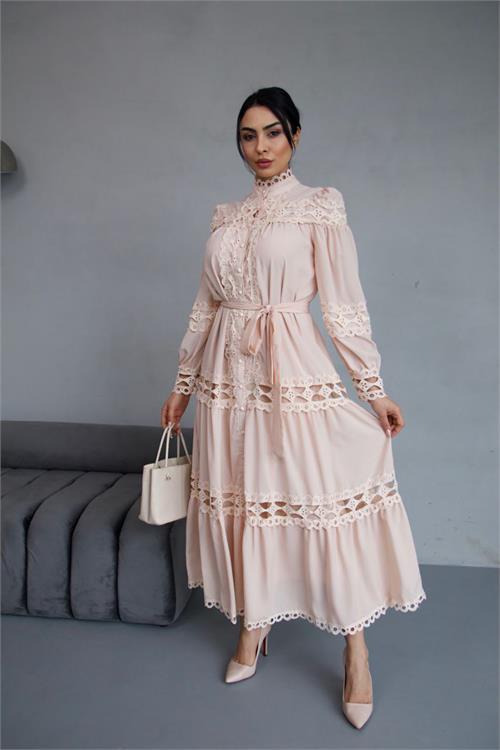 Dipmoda kadın uzun dantel detaylı tasarım elbise DPMS42110